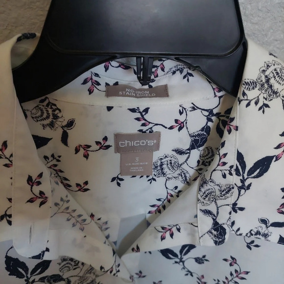 Chicos-3 Blouse No Iron Floral 3/4 sleeve Button Front Top Blouse Bohemian 16-18 - Picture 3 of 7